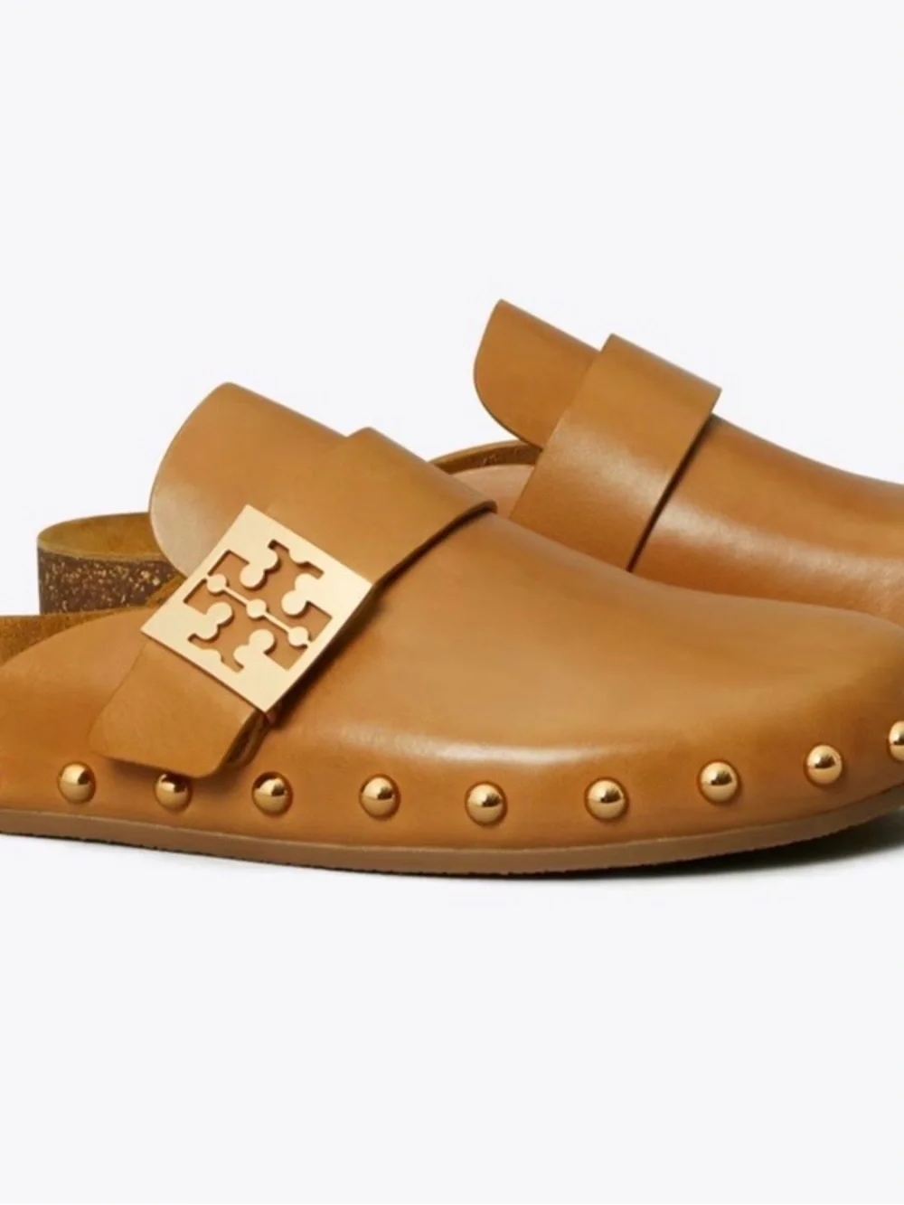 Tory Burch Mellow studded mule comfort flat slip on shoes caramel brown size 8